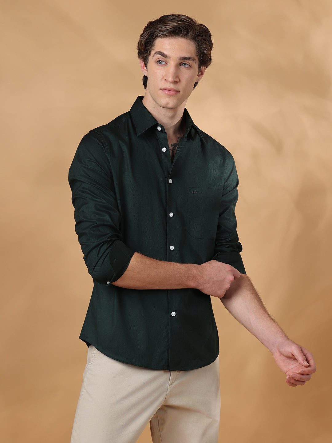 Green Regular Fit Formal Cotton shirt for men (FELIO)