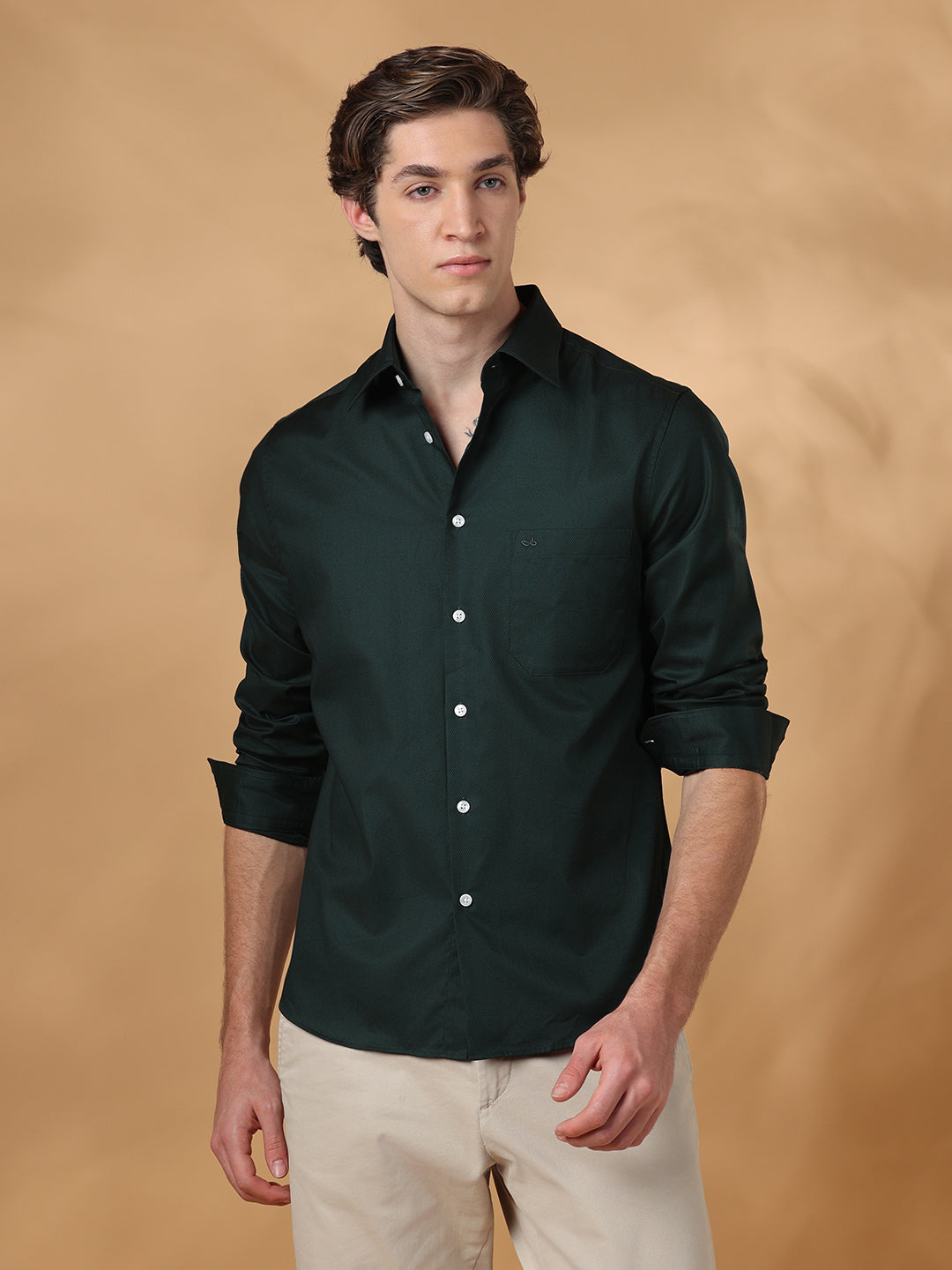 Green Regular Fit Formal Cotton shirt for men (FELIO)