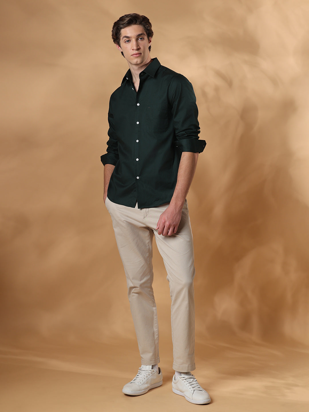 Green Regular Fit Formal Cotton shirt for men (FELIO)
