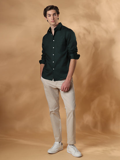 Green Regular Fit Formal Cotton shirt for men (FELIO)