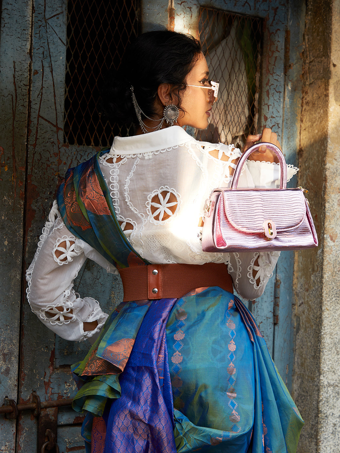 Metallic Flap Handbag - Pink