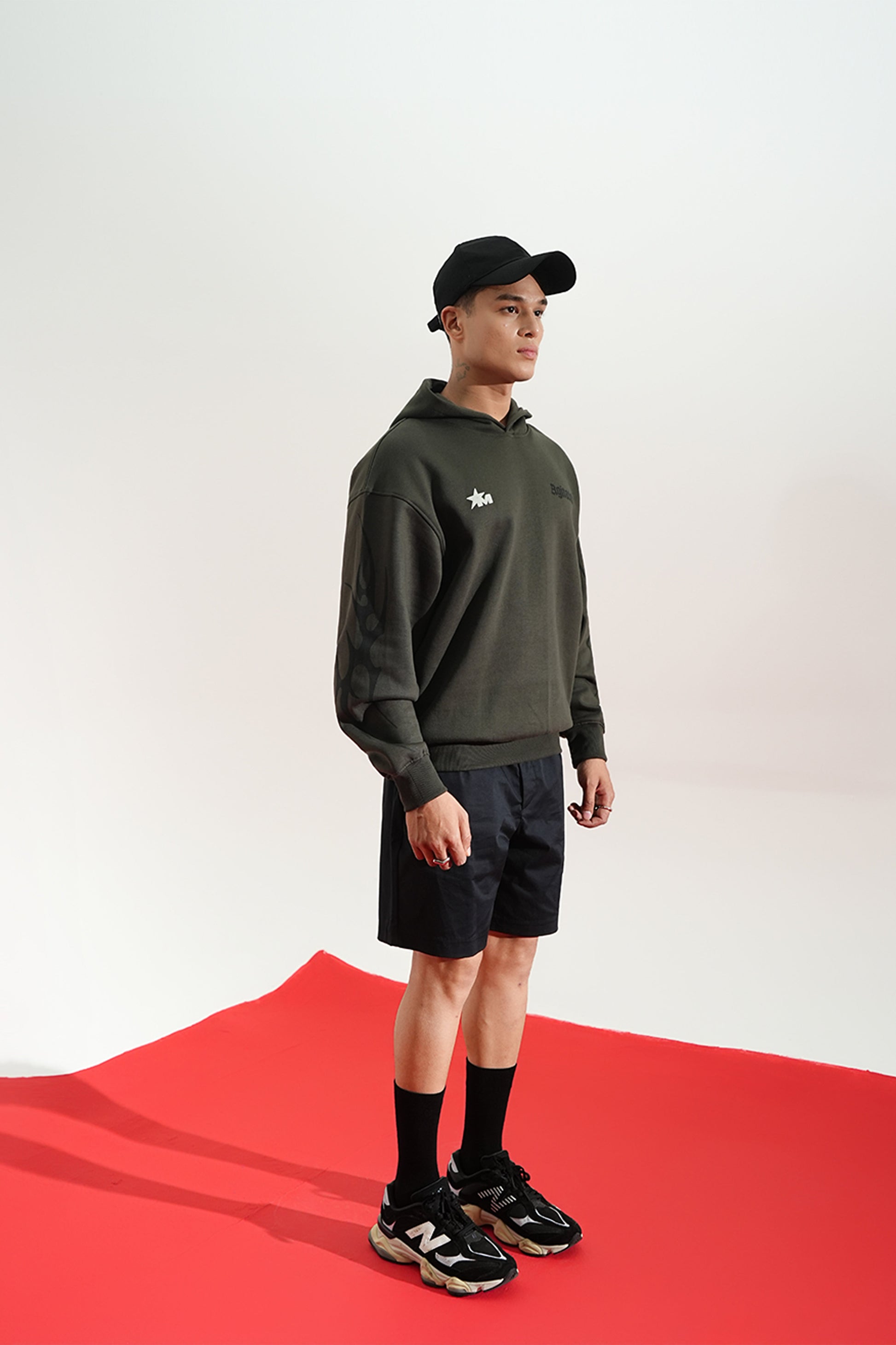 Reckless Printed Oversized Green Hoodie Main Character