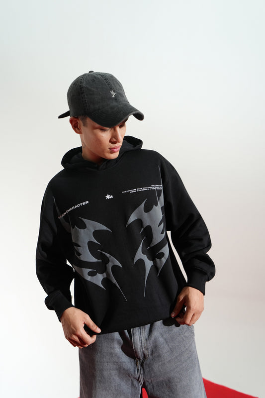 Black Oversized Printed Aura Hoodie