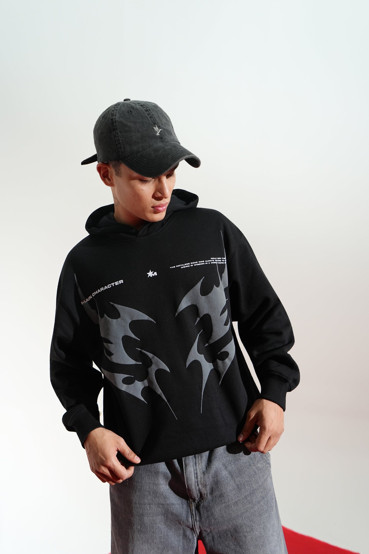 Black Oversized Printed Aura Hoodie Main Character