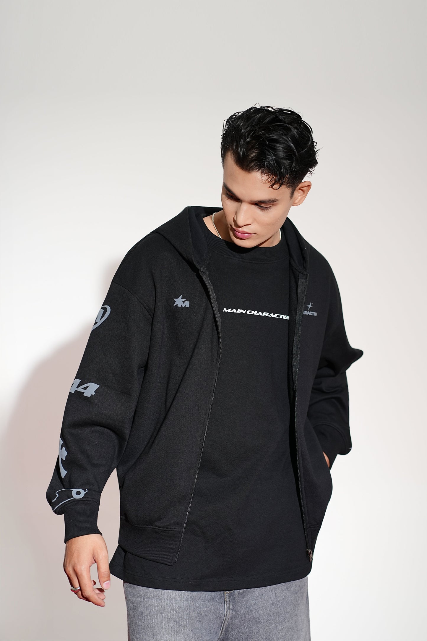 Imperial Printed Black Oversized Zipper Hoodie Main Character