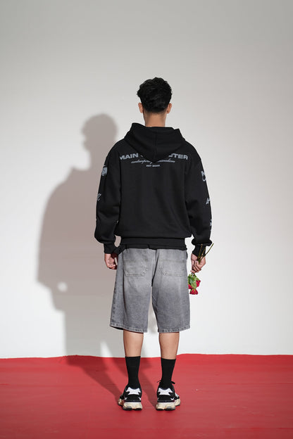 Imperial Printed Black Oversized Zipper Hoodie Main Character