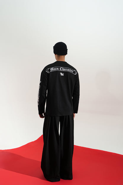 Graveen Printed Oversized Black Sweatshirt Main Character