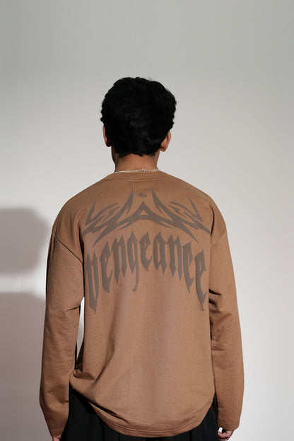 Vengeance Printed Brown Oversized Sweatshirt Main Character