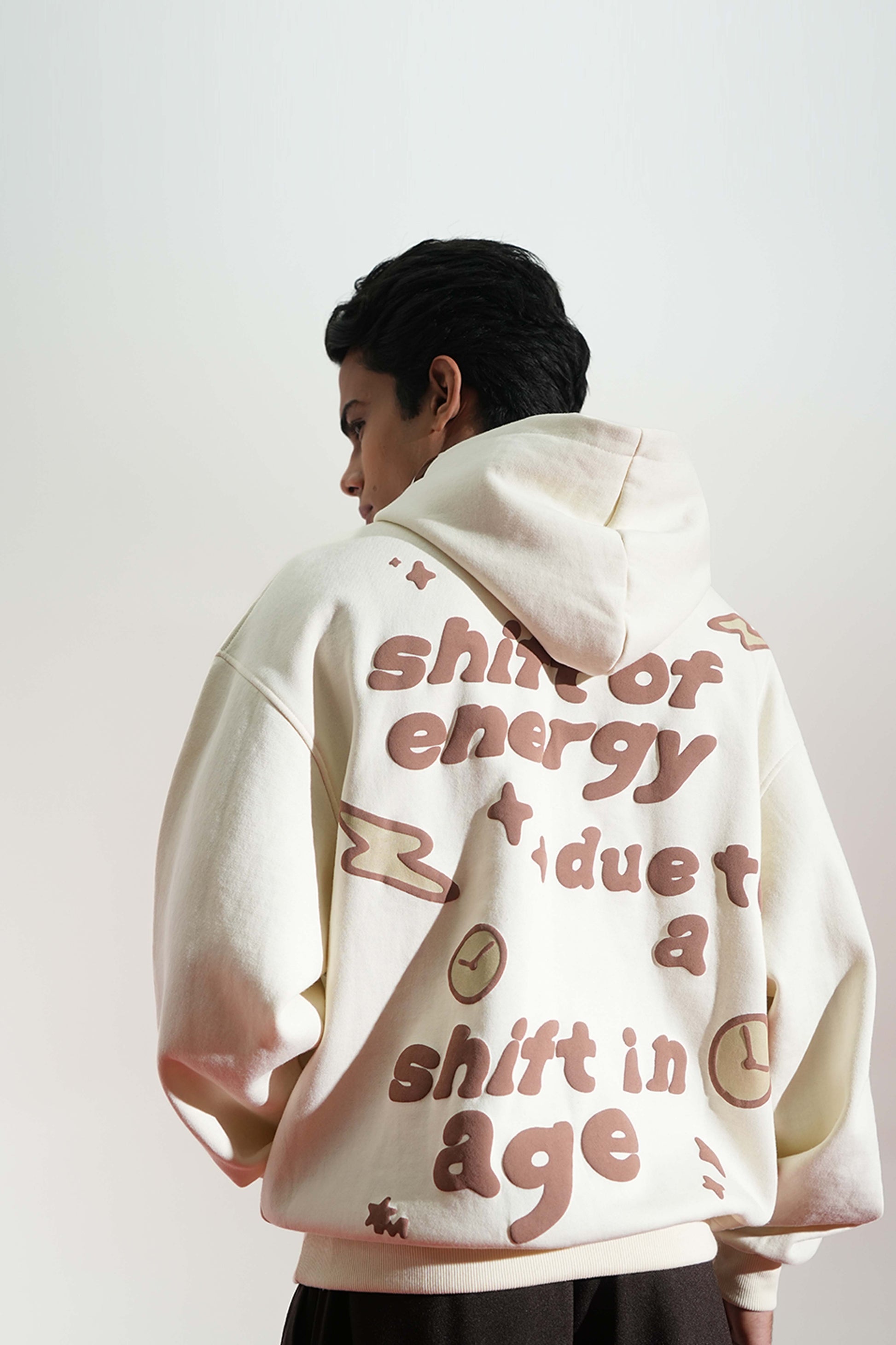 Shift Of Energy Printed Oversized Beige Hoodie Main Character