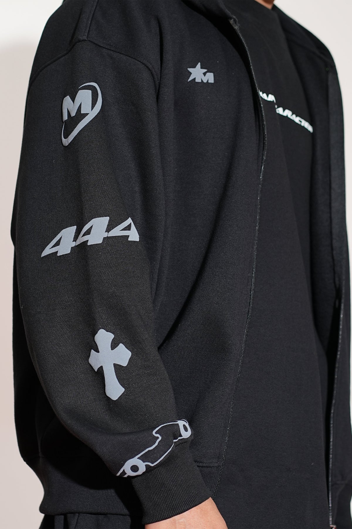 Imperial Printed Black Oversized Zipper Hoodie Main Character