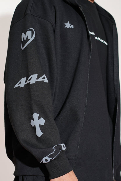 Imperial Printed Black Oversized Zipper Hoodie Main Character