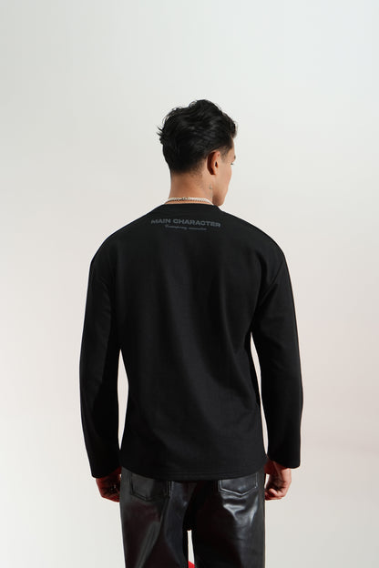 Nexus Printed Oversized Black Sweatshirt Main Character