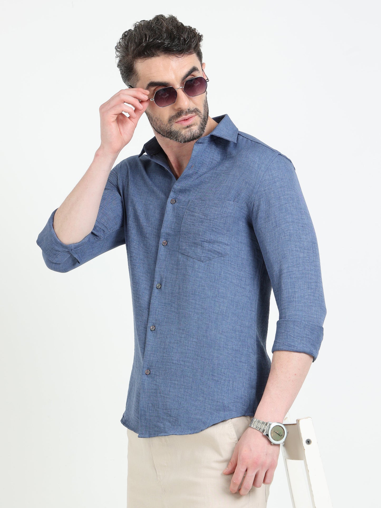 Blue Melange Solid Shirt