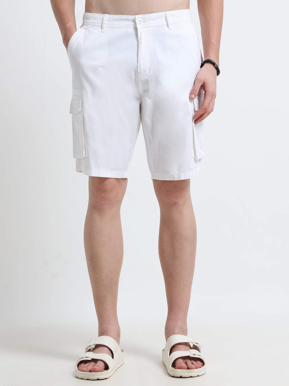 White Cotton Cargo Shorts