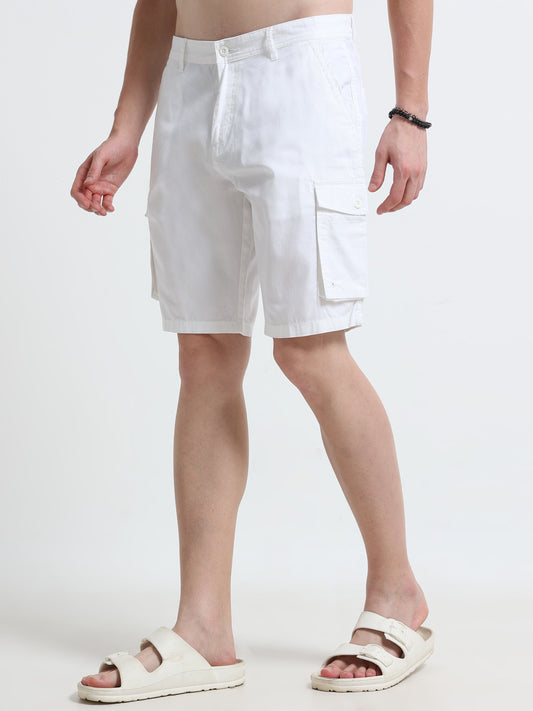 White Cotton Cargo Shorts