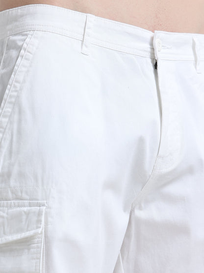 White Cotton Cargo Shorts