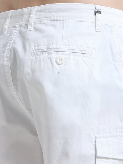 White Cotton Cargo Shorts