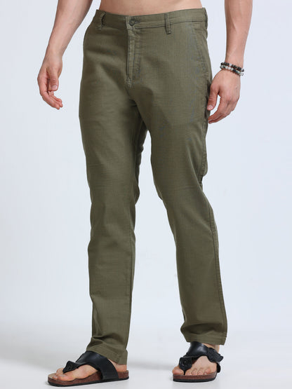Raw Linen Pants - Olive Green