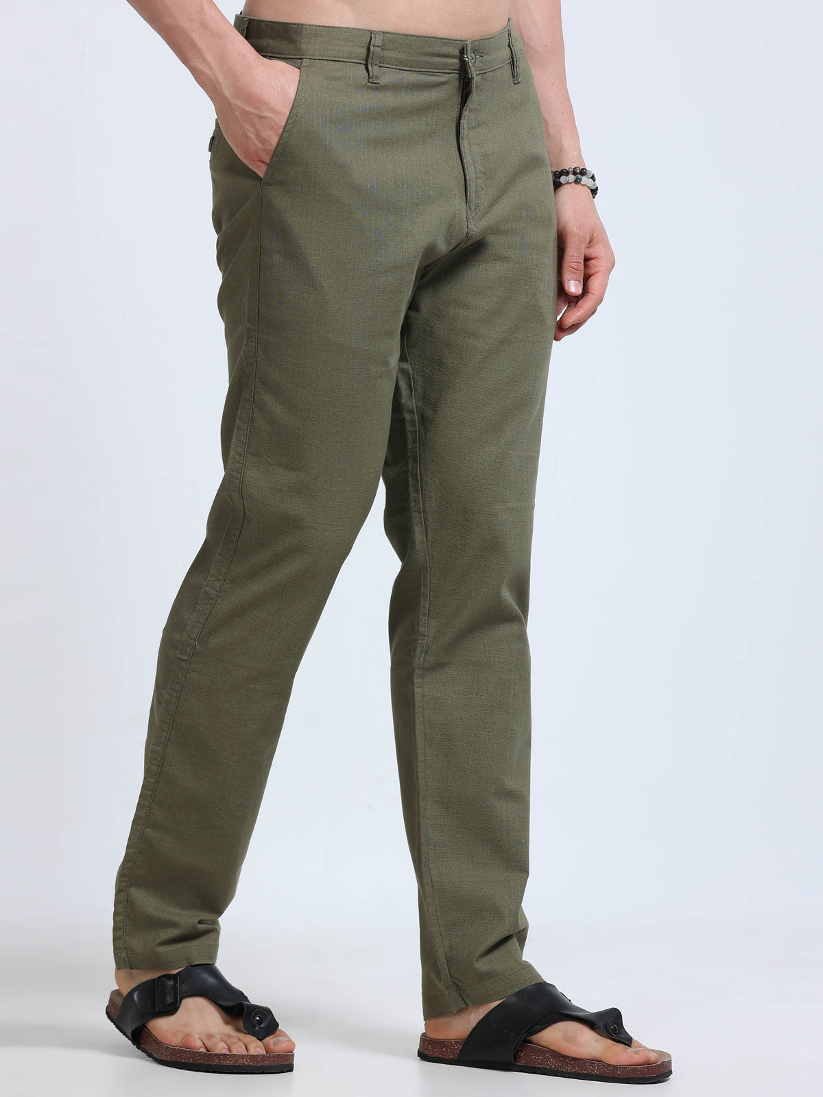 Raw Linen Pants - Olive Green