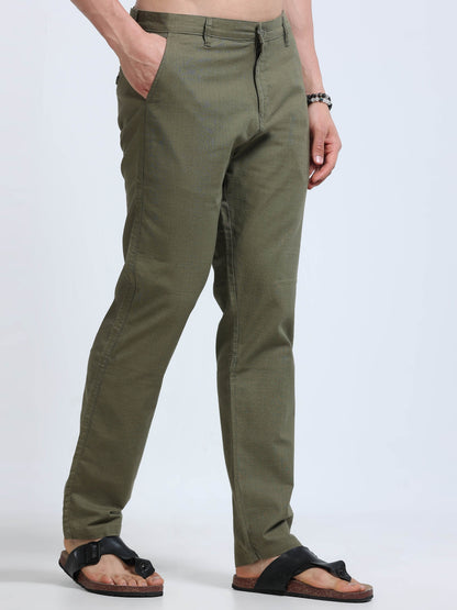 Raw Linen Pants - Olive Green