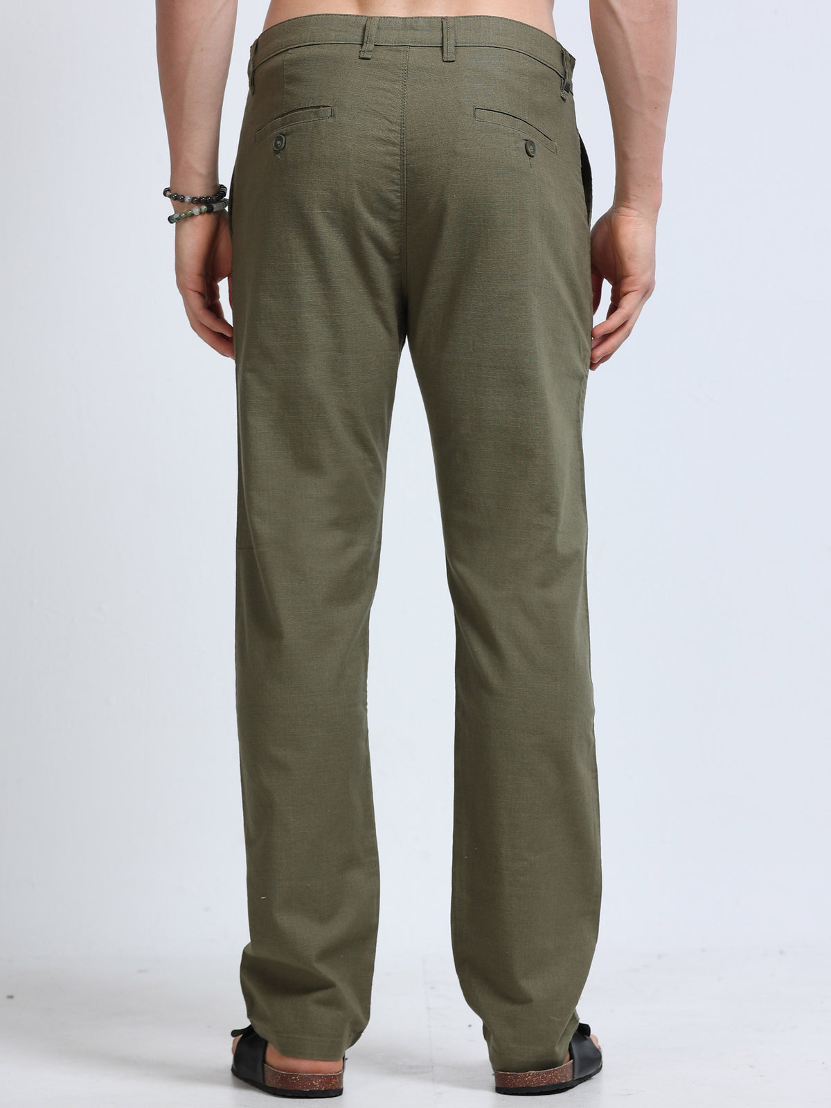 Raw Linen Pants - Olive Green