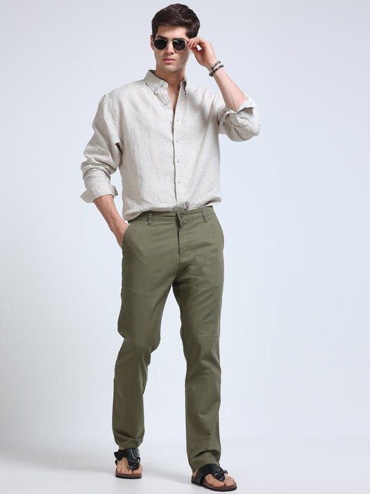 Raw Linen Pants - Olive Green