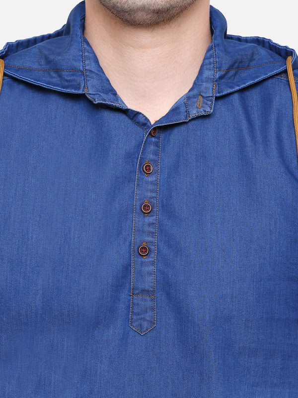 Kuons Avenue Men's Denimax Blue Hooded Denim Kurta