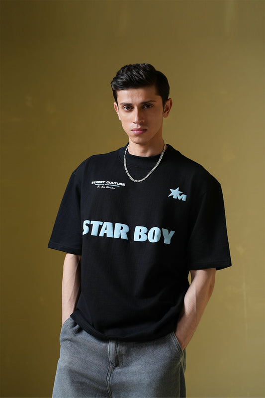 Star Boy Black Oversized Black T-Shirt Main Character