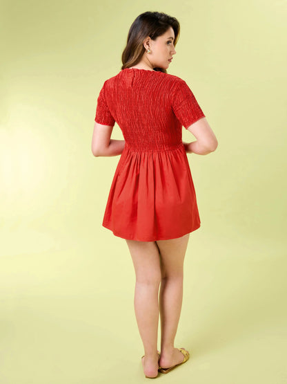 Red Theory Round Neck Mini Dress Zumee