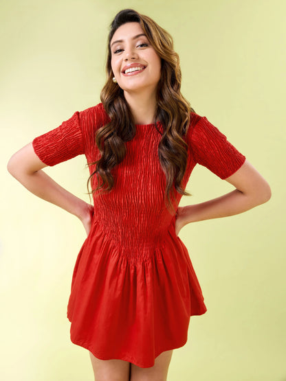 Red Theory Round Neck Mini Dress