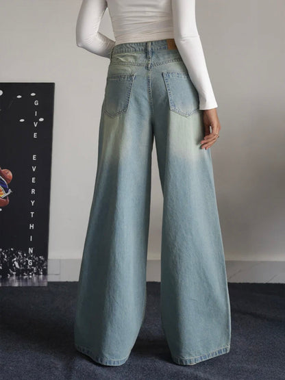 Arctic Blue Tinted Wide Leg Jeans