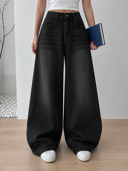 Night Black Tinted Super Wide Leg Jeans