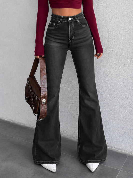 Retro Black Flap Pocket Y2K Bootcut Jeans