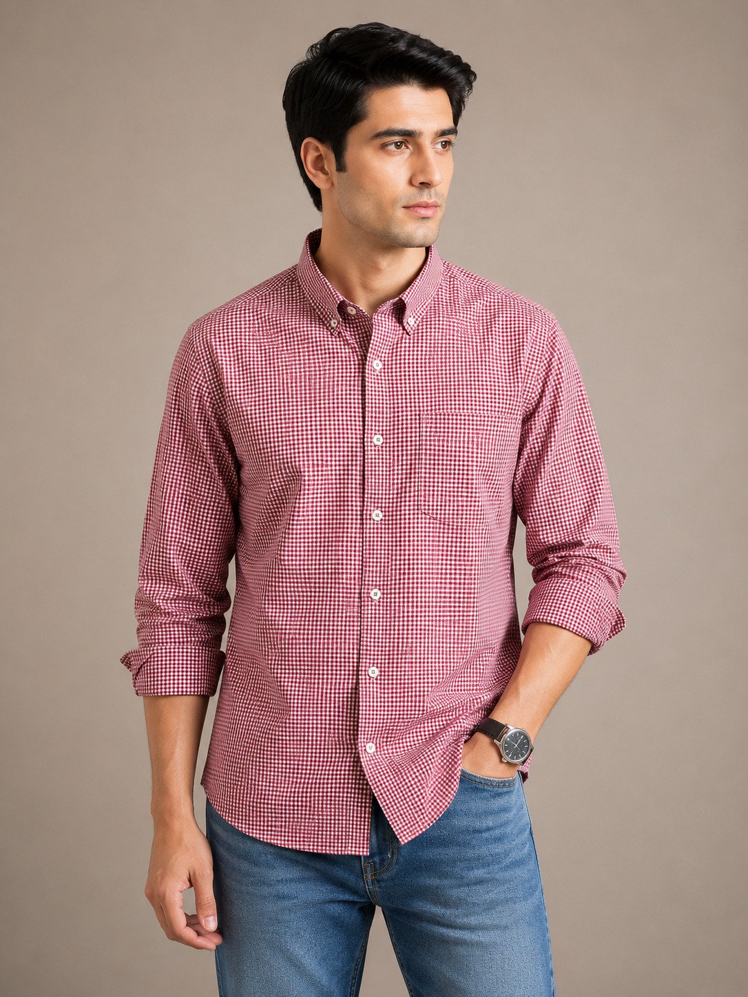 Crimson Grid Casual Shirt