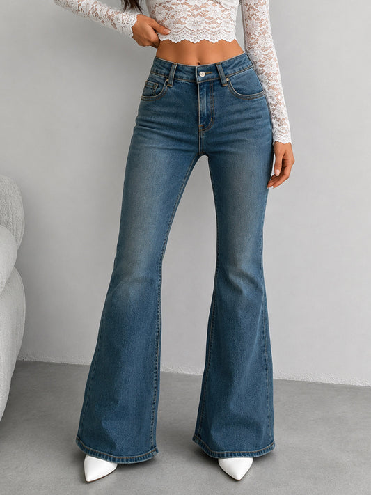 Premium Vintage Aqua Blue Washed Bootcut Jeans