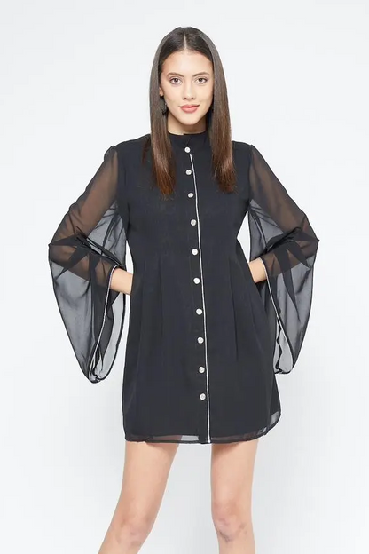 Black Georgette Short Shirtdress