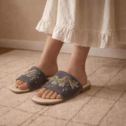 The Starlit Butterfly Grey Embellished Flats Rettrose