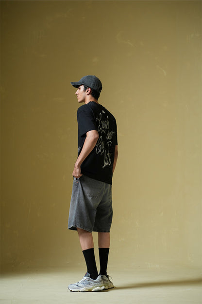 Laugh Now Printed Black Oversized T-Shirt Main Character