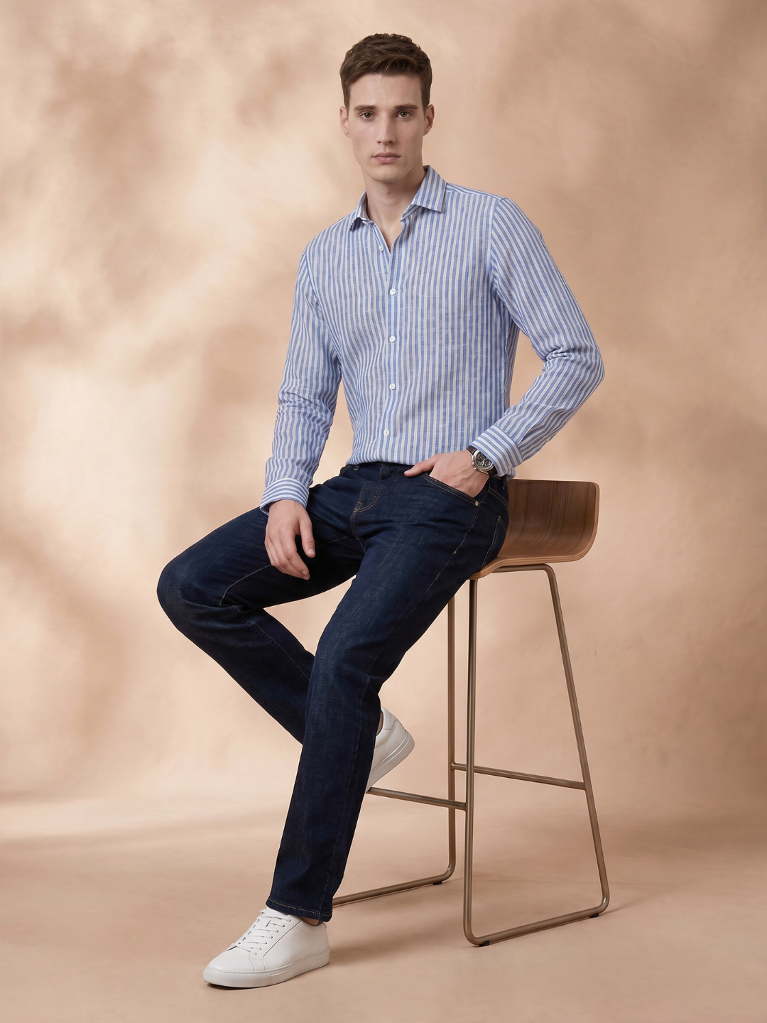 Regular Fit Linen Blue Casual Shirt for Men (JARIN)