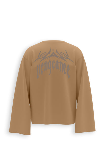 Vengeance Printed Brown Oversized Sweatshirt Main Character