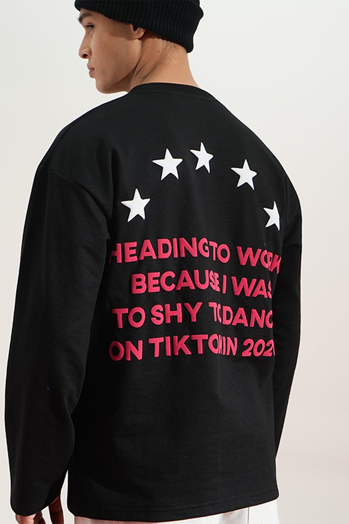 Heading To Work Printed Oversized Black Sweatshirt Main Character