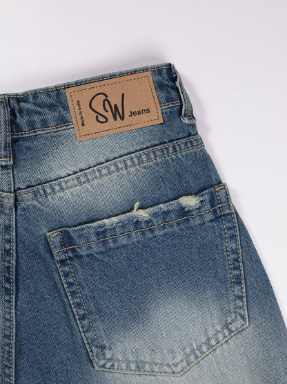 Airy Blue Washed Wide Leg Jeans