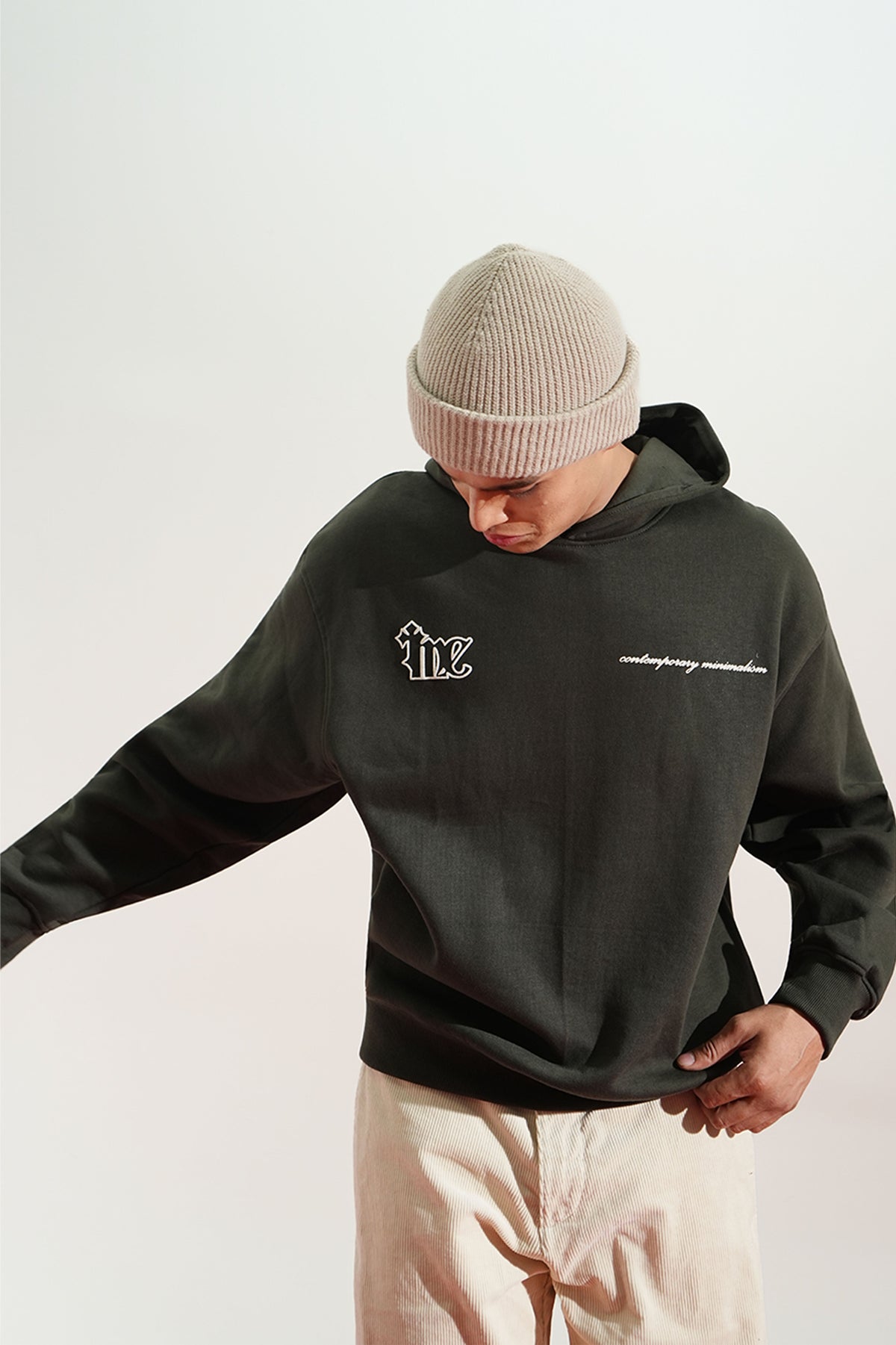 Shadow Line Printed Oversized Grey Hoodie Main Character