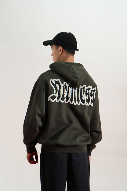 Reckless Printed Oversized Green Hoodie Main Character