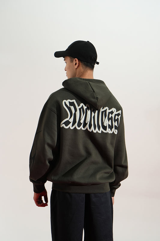 Reckless Printed Oversized Green Hoodie Main Character