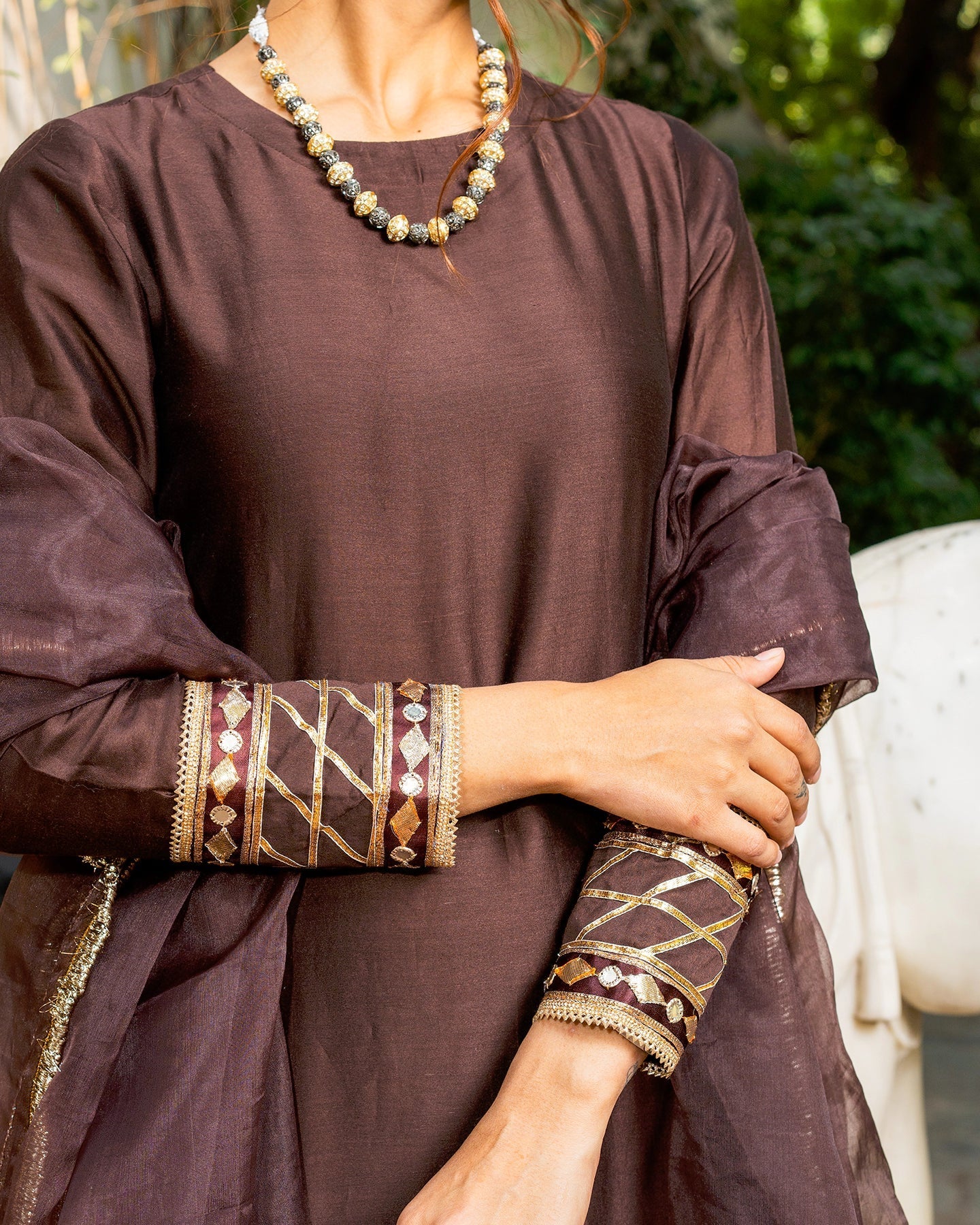 Umber Tamba Work Chanderi Suit Set