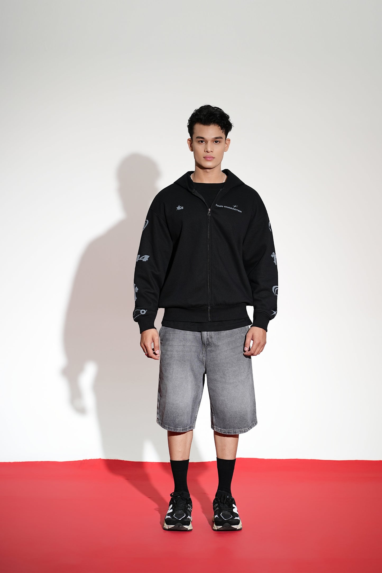 Imperial Printed Black Oversized Zipper Hoodie Main Character