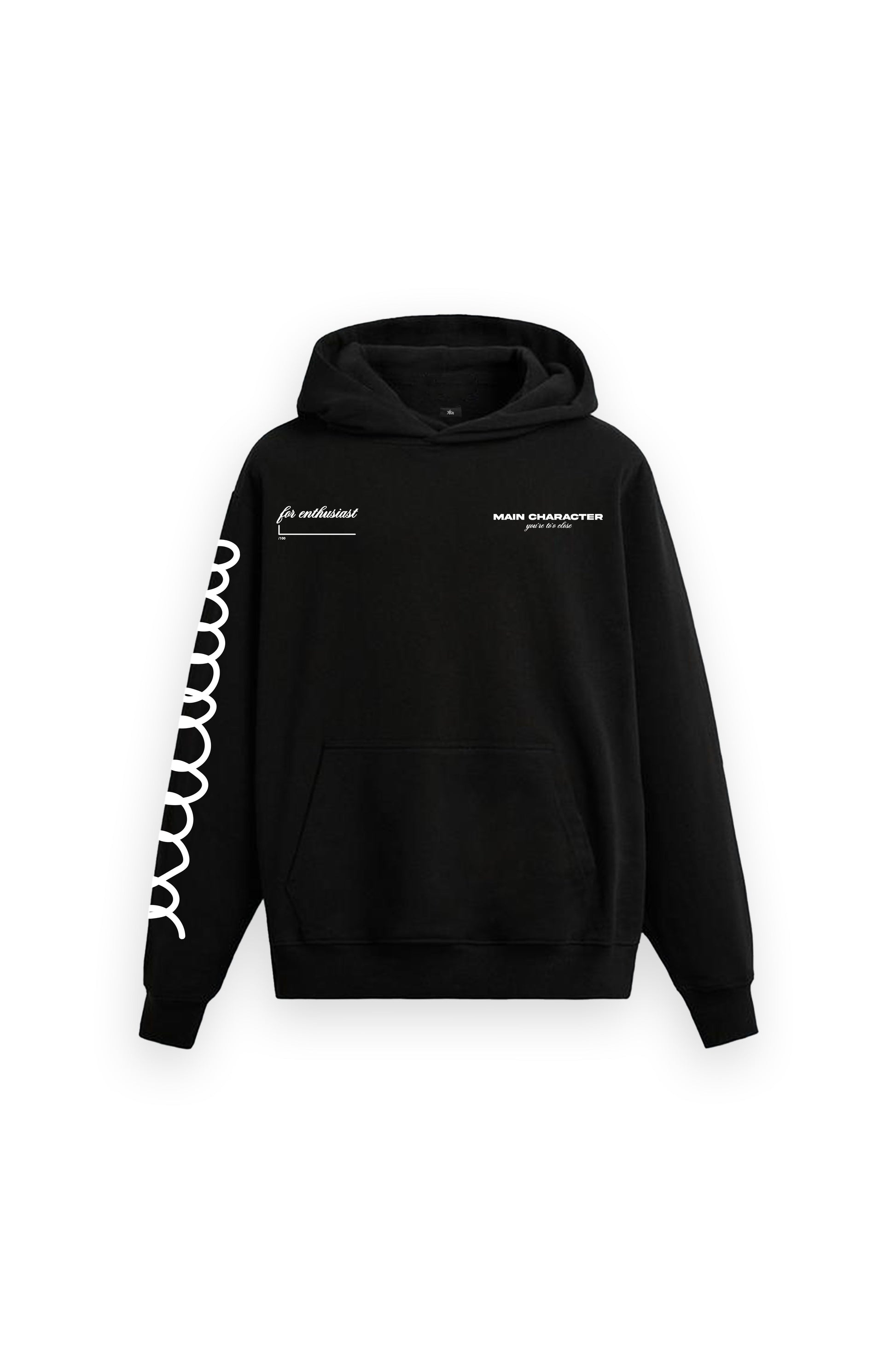 Core Printed Oversized Black Hoodie Main Character