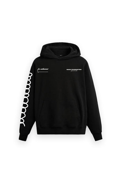 Core Printed Oversized Black Hoodie Main Character