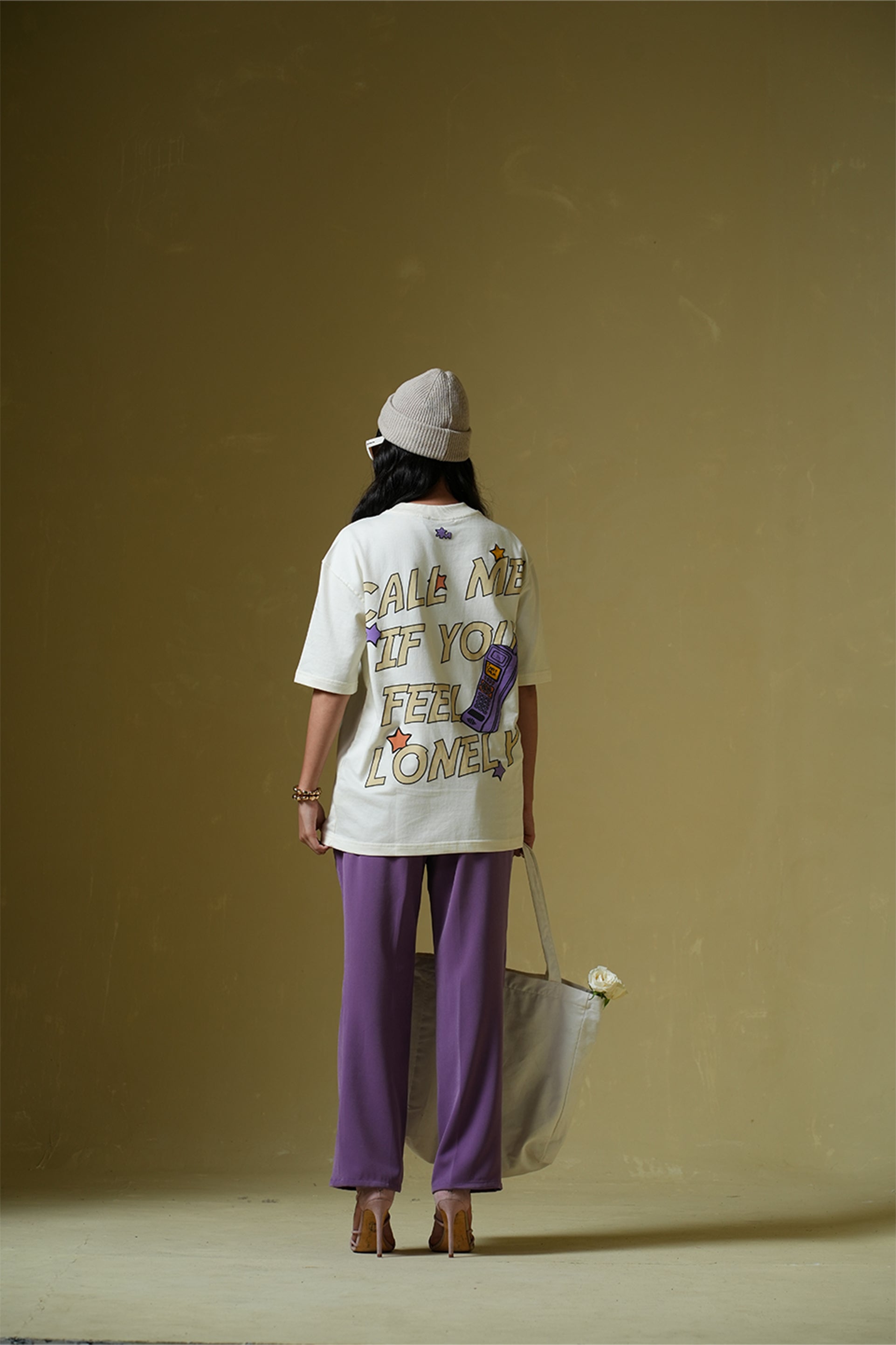 Call Me Printed Cream Oversized T-Shirt Main Character